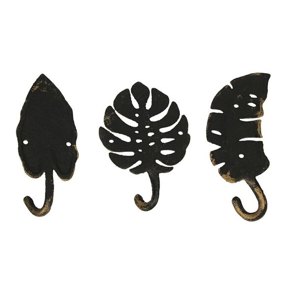 Set of 3 Cast Iron Gold Tropical Leaf Decorative Wall Hooks Towel Hanger Rack - Picture 8 of 8